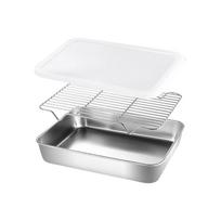 Kitchen Food Pan Stainless Steel Baking Pan Dish BBQ Pan Plate Oven Rack Grilling Tool For Easy Cleaning Enduring