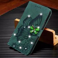 Blizganti odinė atverčiama piniginė dėklas telefonui iPhone 16 Pro Max 15 Plus 11 14 13 12 XR XS X SE 2020, su drugelio formos Bling, knygelė, kortelių laikiklis For iPhone 11Pro žalia
