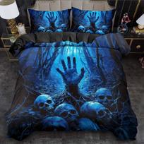 Duvet Cover Set Mysterious Skeleton Skull Print Bedding Set King Queen Style Bedding Set Polyester Machine Washable Decoration EU Twin(135x200cm) blue