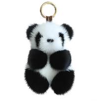 Soft Furry Panda Doll Keychain Plush Keyring Women Handbag Car Key Holder Bag Wallet Ornaments Pendant Toy for Girl Gift S black