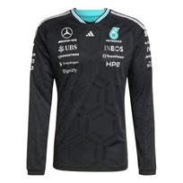 Adidas Mercedes - Amg Petronas Formula 1 komandos marškinėliai Autentiški Puloverio tipo Slim Fit Sportiniai ilgomis rankovėmis Greitai džiūstantys marškinėliai Vyriški viršutiniai drabužiai KE5309 S black