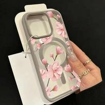 Cartoon Flower Pattern Clear For Magsafe Wireless Charger Phone Case For iPhone 17 16 11 12 13 Pro Max 15 14 Plus 16e Air Cover iPhone 16 Plus pilka spalva