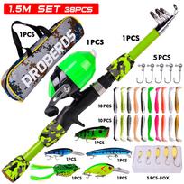 38pcs/set Children Sea Pole Set Mini Spinning Rod Fishing Rod Accessories Camouflage green 38-piece suit/1.5m#1