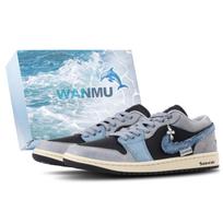 Jordan Air Jordan 1 Denim Tide Abrasion Resistant Abrasion Resistant Low top Vintage Basketball Shoes Men's Black Blue HQ2010-012(Team144-) 44