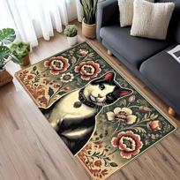Cute Cat Floral Print Area Rug Boho Cartoon Kitten Flower Decor Mat Soft Non-Slip Home Decor Carpet for Living Room Bedroom 40x60cm