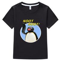 Pingu Children's Cartoon T-Shirt Cotton 2-12Y Kids Tees Kawaii Boys Girls Tops O-Neck Anime Print Short Sleeve Summer Toddler 100 juoda