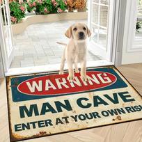 Rustic  Man Cave  Warning Sign Doormat, Yellow Industrial Style Mat, Non-Slip Washable Polyester for Indoor Outdoor Decor 40X60CM white