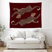 Leopardo Sienos Gobelenas Dvigubo Laukinio Katino Iliustracija Grafinis Džiunglių Menas Drąsus Paauglių Kambario Studentų Bendrabučio Dekoras Didelis Audinio Kabinamas Akcentas 100X70CM white