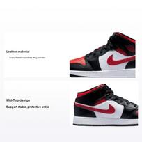 Air Jordan 1 Mid GS Black Fire Red Kids Sneakers White 554725-079 36.5 black