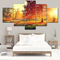 Drobės tapyba Modernus 5 dalių/vnt. Saulėlydžio kraštovaizdžio meno rudens vaizdas Gyva siena HD dekoracija Modulinis miško paveikslas Plakatas 20x35 20x45 20x55cm white
