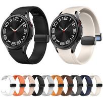 For Samsung Galaxy Watch 6 Magnetic Black Buckle Leather Silicone Watch Band Silicone šviesiai pilka spalva