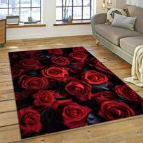 Romantic Red Rose Floral Area Rug with Dark Background for Living Room Bedroom Decor Non Slip Carpet Elegant Style Perfect Gift 40X60CM