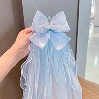 Baltas nuometo plaukų segtukas su kaspinėliu Nuotakos tiulis Elegantiškas mergaičių galvos tinklelis Šventė Cosplay Style 6 white