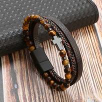 Malda Vyrai Natūralaus Akmens Karoliukai Rožančius Kryžiaus Apyrankės Daugiasluoksnė Odinė Apyrankė Moterys Joga Meditacija Papuošalai Vyras Pulsera black