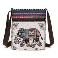 Yogodlns Lady Crossbody pečių krepšys telefono piniginė rankinės maišelis Etninio stiliaus išsiuvinėtas žinučių krepšys Retro mažas drobinis krepšys beige elephant