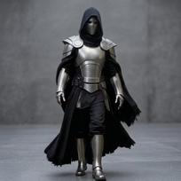 Full Silver Plate Armor Set Black Hooded Cape Medieval Knight LARP Cosplay Costume