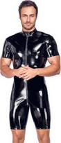Seksualus trumpas vinilo kombinezonas vyrams Black Level, 3XL, juodas, 3XL