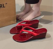 2025 Summer New Brand Women Slipper Narrow Band Ladies Casual Slides Outdoor Dress Flat Heel Vacation Sandal 35 raudona