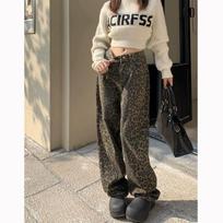 Women's High Waist Leopard Print Wide Leg Jeans Casual Straight Denim Pants S leopardo rašto spalva
