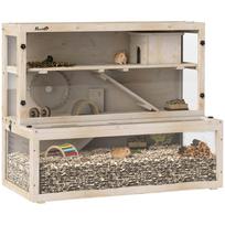 Wooden Hamster Cage with Hut, Wheel, Ramps, Removable Viewing Panels, 100 x 50 x 84 cm, Natural Wood 100 x 50 x 84 cm natūrali