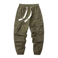 Loose Trendy Brand Multi-pocket Overalls Men's Spring and Autumn Trendy Brand Tapered Sweatpants Men's Pants Casual Pants Men's Clothing L armijos žalia spalva