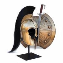 Medieval Troy Trojan Shield and Achilles Helmet, Spartan Greek Warrior Costume, Handmade Cosplay Roleplay Historical Replica Armor black