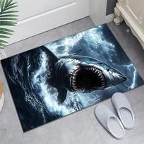 3D Shark Print Area Rug, Crystal Velvet, Non-Slip Bedroom & Living Room Carpet, Polyester 100%, Home Decor Mat for Bedside 60cm x 90cm