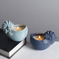 Ceramic Candle Holder Conch Shape Coastal Decors Piece Heat Resistant Multifunction Succulents Pot For Long Lasted Use mėlyna