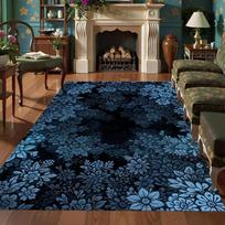 Black Blue Floral Area Rug Intricate Botanical Pattern Non-Slip Stain Resistant Carpet for Living Room Bedroom Entryway 40x60cm