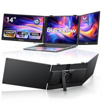 Blackview DCM5 trigubas nešiojamojo kompiuterio ekrano prailgintuvas, 14  1080P FHD IPS nešiojamas išorinis ekranas, du kabeliai USB C, Plug & Play, suderinamas su Windows/Mac juoda