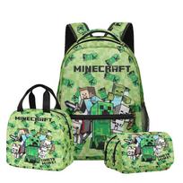 3D Minecraft Kuprinė Pietų dėžutė Pieštukinė Rinkinys Vaikams Studentams, Vandeniui atsparus Lengvas Mokyklos Trio Three-piece set žalia