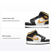 Air Jordan 1 Mid GS Juodi Universitetiniai Auksiniai Vaikų Sportbačiai Balti Žiedadulkės 554725-177 35.5 white
