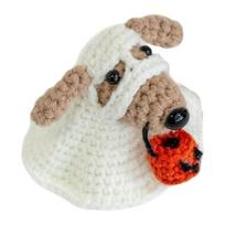1/2Pcs Halloween Crochet Ghost Dog Doll Mini Handmade Knitting Pumpkin Ghost Puppy Doll Home Office Desktop Animal Decoration Ornament A beige