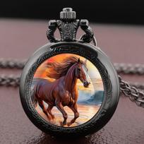 Sunset Sea Galloping Horse Design Pocket Watch Vintage Women's Necklace Pendant Clock Men's Watch Children Souvenirs Gifts