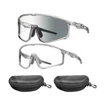 2Pcs Photochromic Polarized Cycling Glasses, UV Protection Windproof Sunglasses, Men Women PC Lens Safety Eyewear for Sports Biking 2pcs gray