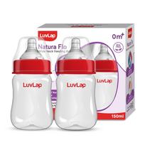 LuvLap Anti-Colic Plačiakaklis Natura Flo Kūdikio Plastikinis Maitinimo Buteliukas 150ml (Pakuotėje 2 vnt) Be BPA Naujagimiui Kūdikiui Mažyliui red