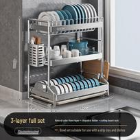 3-Tier 304 Stainless Steel Kitchen Dish Drying Rack black
