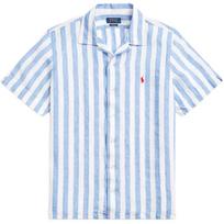 Polo Ralph Lauren SS25 Mažo žirgo logotipo siuvinėtas lininis dryžuotas trumpomis rankovėmis marškinis Vyriški marškiniai MNPOWOV1N820060-400 M white