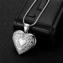 Romantic Love Heart Locket Pendant Silver Color Stainless Steel Openable Picture Memorial Necklace for Women Men Vintage Jewelry 60cm black