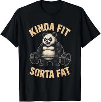 Kinda Fit Sorta Fat Funny Gym Panda Weightlifting Workout T-Shirt, Unisex Tee XS