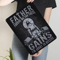 Jesus Lifting Weights Father Forgive These Gains Gym Motivational Metal Poster Customizable metal tin signs for wall decoration 20x30cm（7.8x11.8inch）