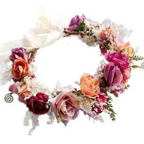 Elegantiškas gėlių vainikas Gėlių boho vestuviniai vainikai Gėlių galvos juosta Atostogos prie jūros Floral Headband beige