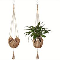 2 vnt. makramė augalų pakabukai suteiks boho dvelksmo jūsų namų dekorui su šiais dideliais kabinamais sieniniais augalais 2pcs black