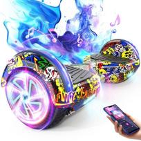 elektrinis hoverboard 6,5'' vaikams, 160W variklis, LED šviesa, bluetooth, didžiausia apkrova 70KG, nuvažiuojamas atstumas 7-8km, hip-hop grafiti