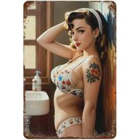 p1,Classic Tin Plate Retro Pinup Girl Sexy Girl Vintage Metal Sign for Home Bar Kitchen Coffee Man Cave Garage Wall Decor Art 20x30cm（7.8x11.8inch） beige