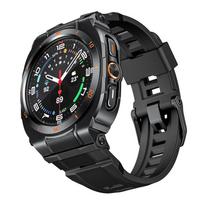 Luxury Mod Kit For Samsung Galaxy Watch7 Ultra 47mm Aluminum Alloy Case Bumper with Silicone Strap For Galaxy Ultra 2025 Watch Band Wristband Black Frame juoda