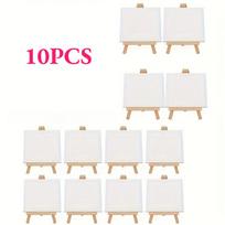 10/20pcs 4x4 Inch Mini Stretch Canvas with Wooden Easel Set Art Primed Canvases for Painting Acrylic Pouring Oil Paint & Wet Art