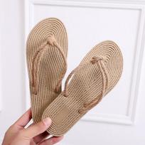 Women's Korean Trend Hemp Sole Flip Flop Sandals - Summer Rope Style Flat Heel Beach Slippers 38 beige