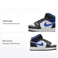 Air Jordan 1 Mid GS Racer Blue Vaikams Sportbačiai Balti Juodi 554725-140 35.5 gray
