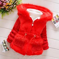 Plush Baby Jacket Thicken Warm Winter Jackets for Girls Sweater Coat Fashion Infant Hooded Outwear 1-4 Year Toddler Girl Clothes 110 raudona